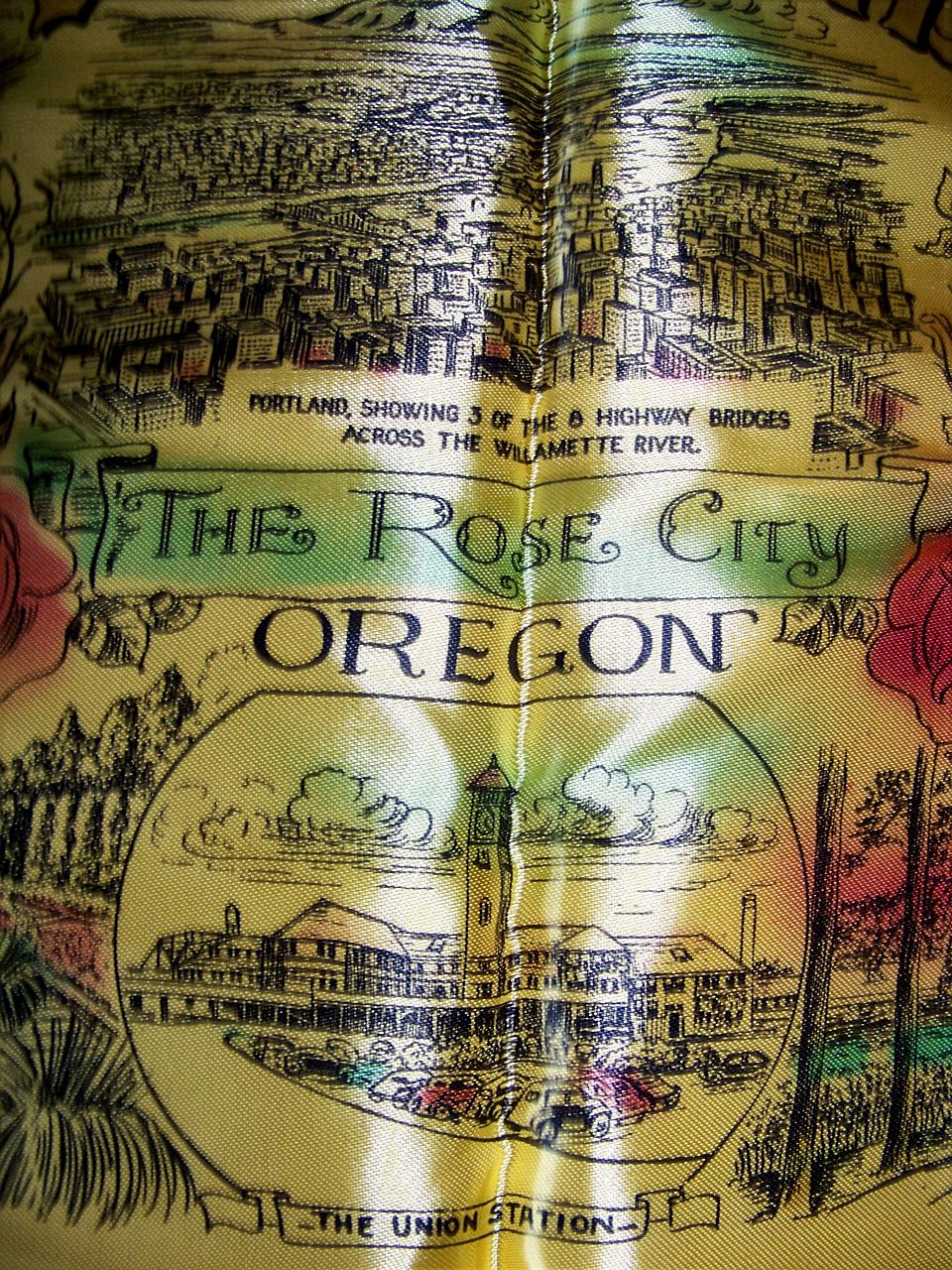 Historical, Portland Oregon The Rose City, Silk Pillow Cover, Souvenir Historical, Portland Oregon The Rose City, Silk Pillow Cover, Souvenir