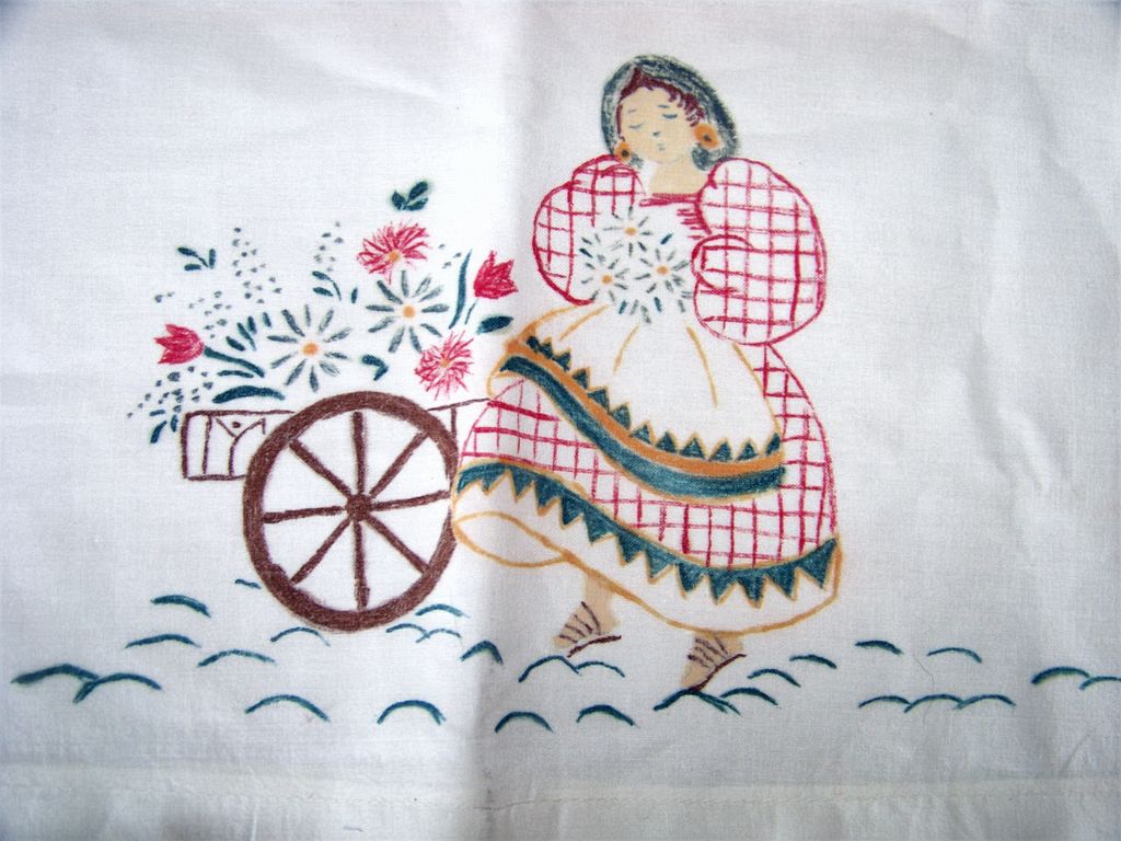 Child's Painted Lady, Flowers & Cart Pillow Case Child's Painted Lady, Flowers & Cart Pillow Case