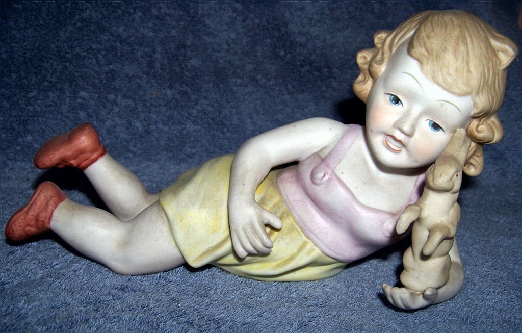 Vintage Bisque Large Panio Baby Figurine W Rabbit Vintage Bisque Large Panio Baby Figurine W Rabbit