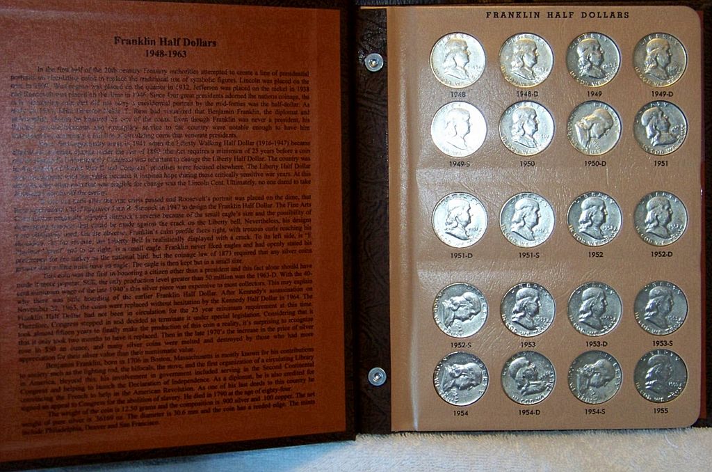 Franklin Silver Half Dollar Complete Set in Book, 1948-1963 Franklin Silver Half Dollar Complete Set in Book, 1948-1963