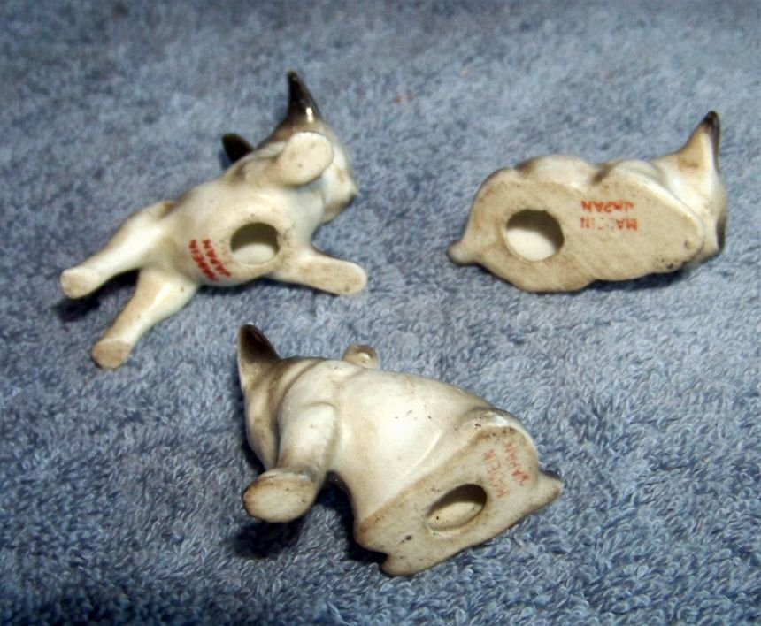 3 Bull Dog Figurines, Made In Japan, Set 3 Bull Dog Figurines, Made In Japan, Set