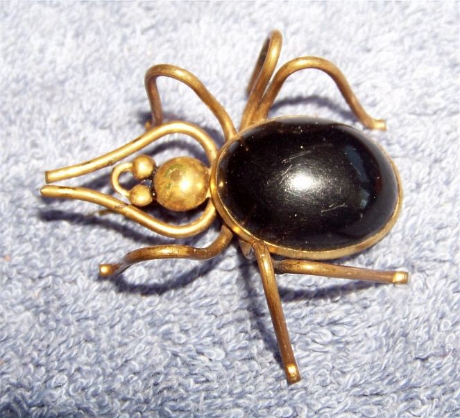 Large Handmade, Wire & Onyx Spider Brooch Pin Large Handmade, Wire & Onyx Spider Brooch Pin