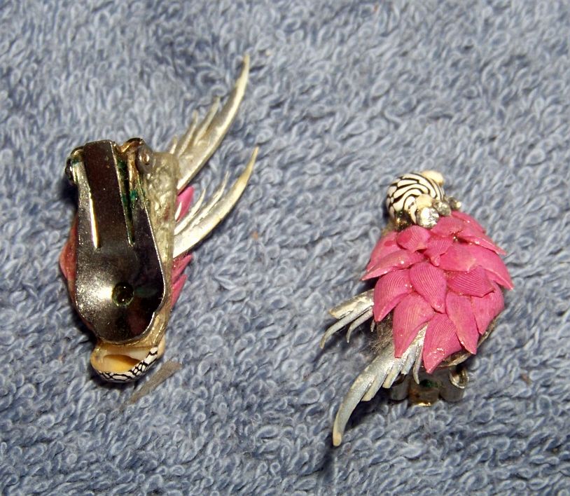Parrot Earrings, Sea Shells & Rhinestones, Hand Painted Parrot Earrings, Sea Shells & Rhinestones, Hand Painted