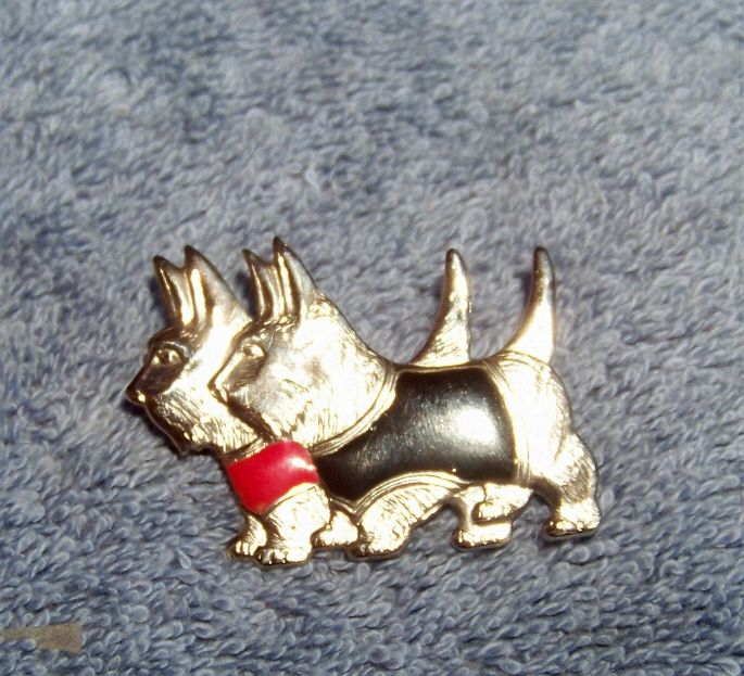 2 Scotty Dog Brooch Pin, Red & Black Enameling 2 Scotty Dog Brooch Pin, Red & Black Enameling