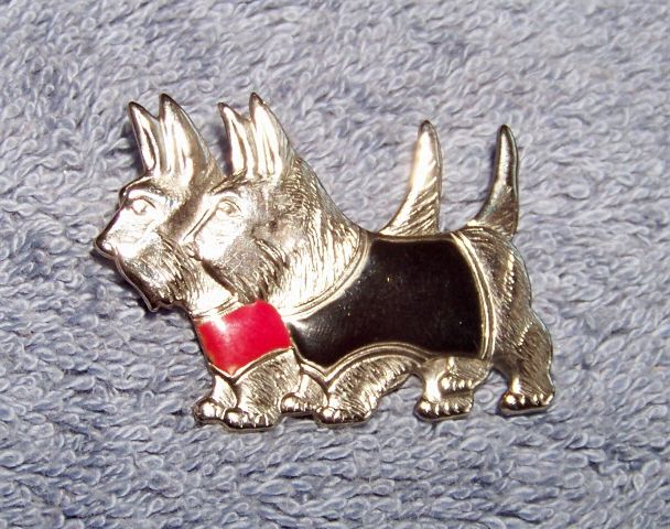 2 Scotty Dog Brooch Pin, Red & Black Enameling 2 Scotty Dog Brooch Pin, Red & Black Enameling