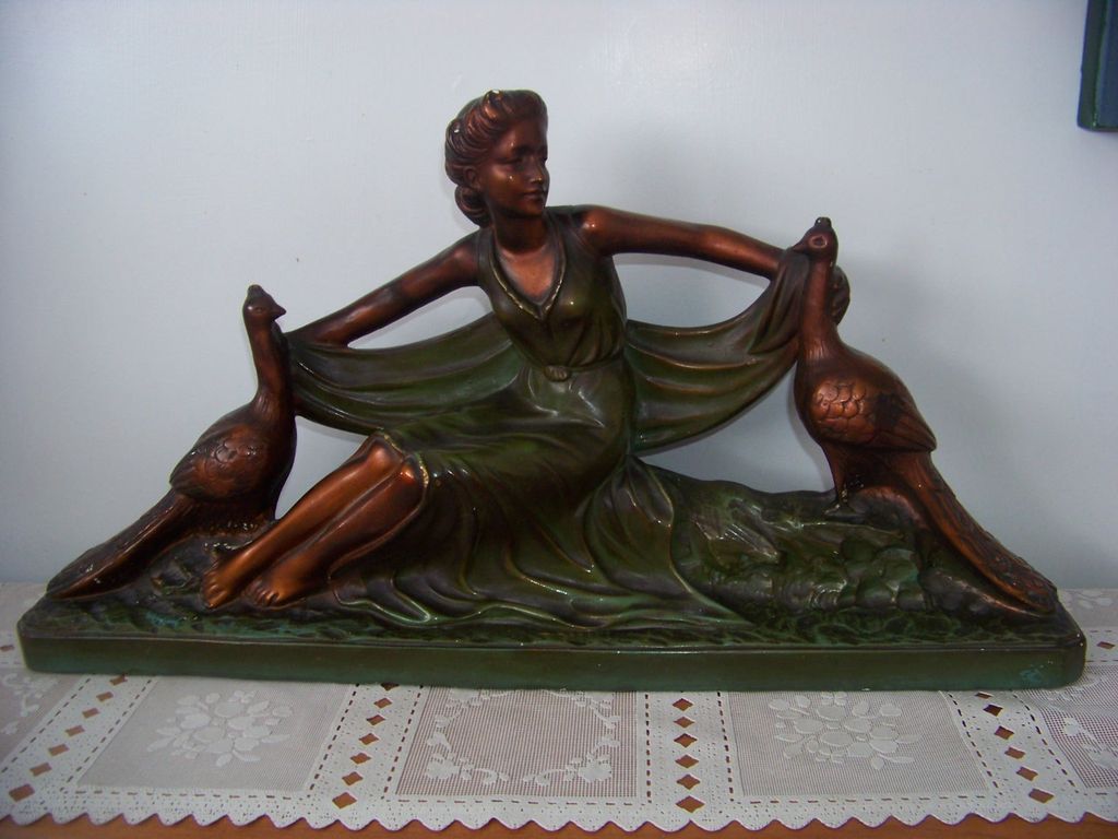 Large Arnova Woman & Peacocks, Chalkware Figurine Statue Large Arnova Woman & Peacocks, Chalkware Figurine Statue