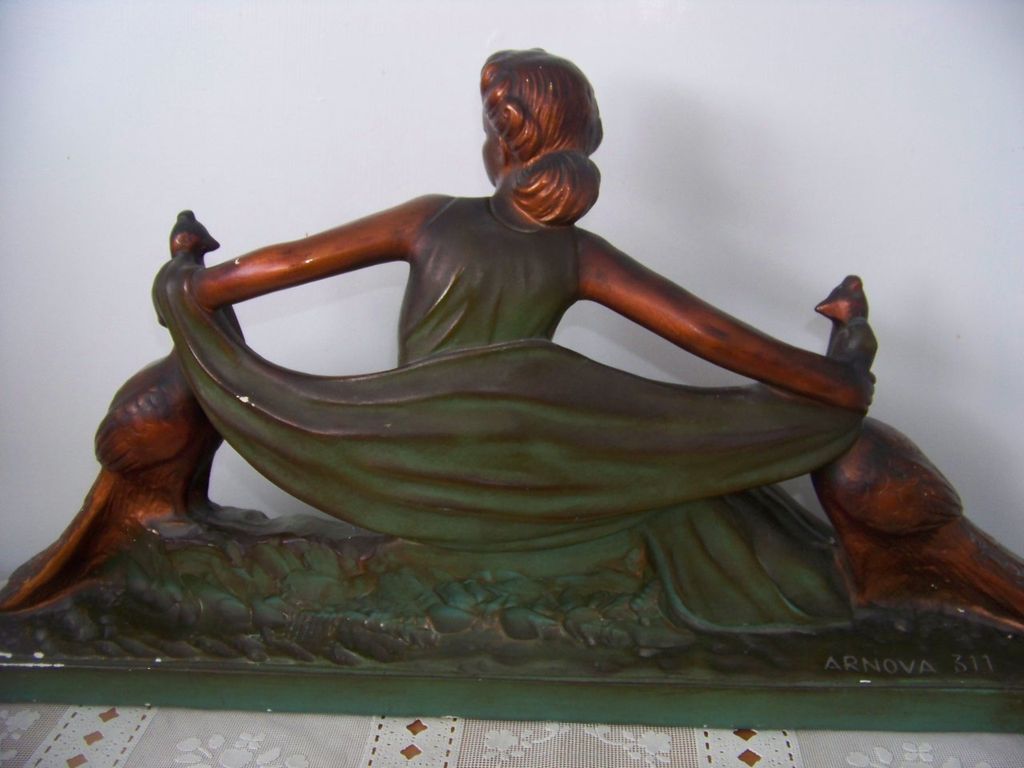 Large Arnova Woman & Peacocks, Chalkware Figurine Statue Large Arnova Woman & Peacocks, Chalkware Figurine Statue