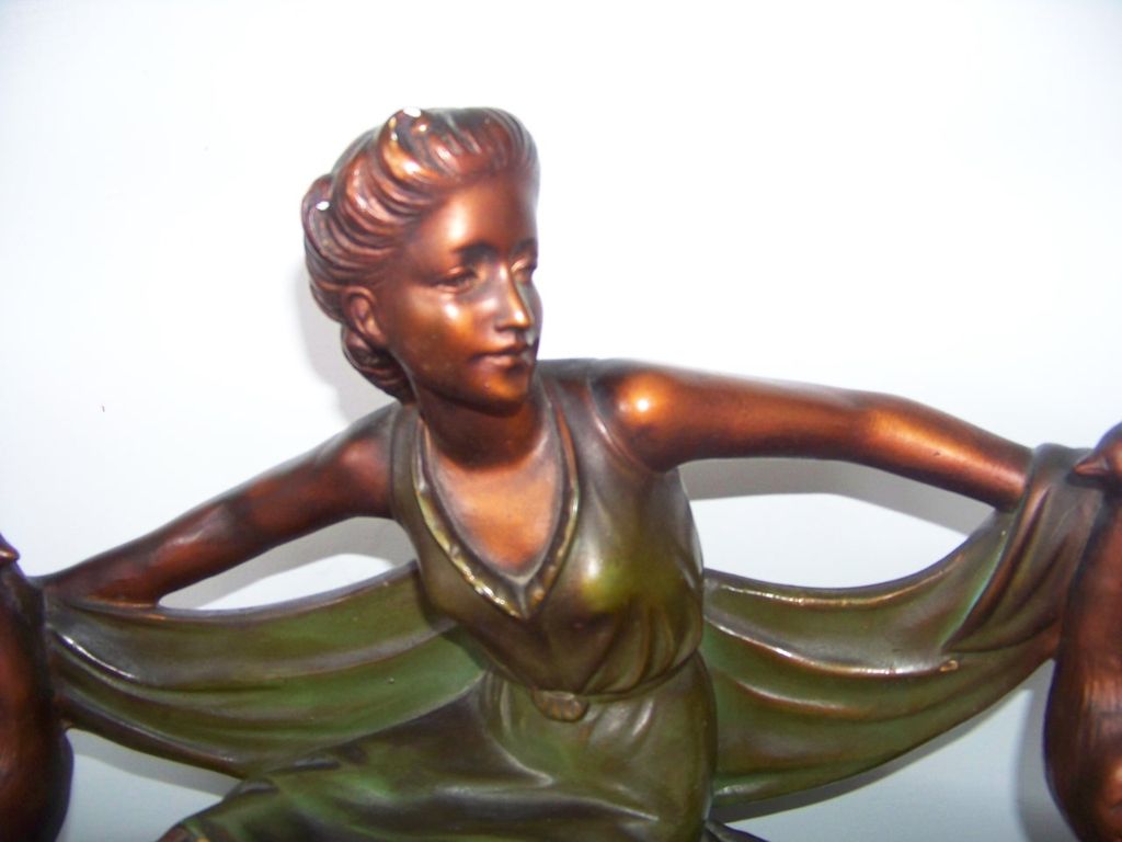Large Arnova Woman & Peacocks, Chalkware Figurine Statue Large Arnova Woman & Peacocks, Chalkware Figurine Statue