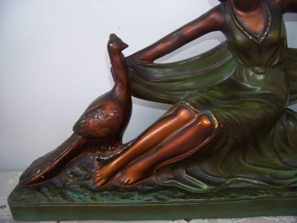 Large Arnova Woman & Peacocks, Chalkware Figurine Statue Large Arnova Woman & Peacocks, Chalkware Figurine Statue