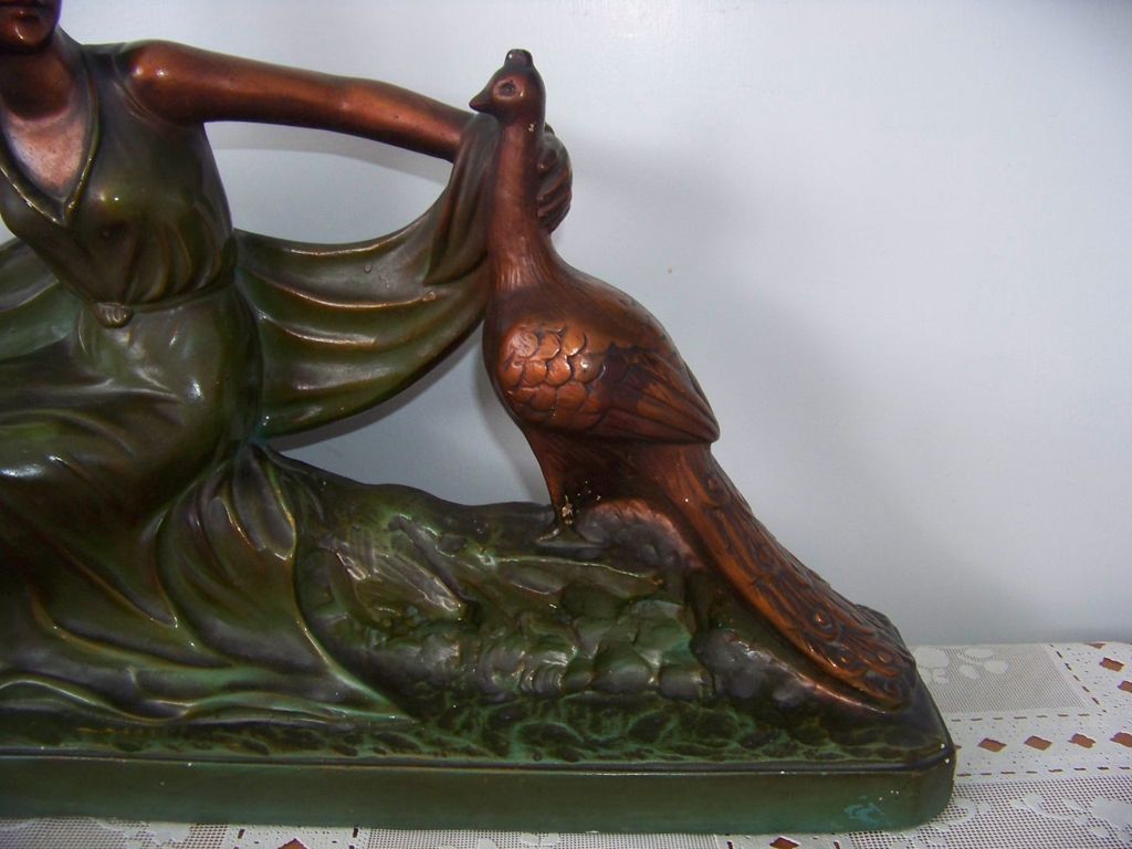 Large Arnova Woman & Peacocks, Chalkware Figurine Statue Large Arnova Woman & Peacocks, Chalkware Figurine Statue
