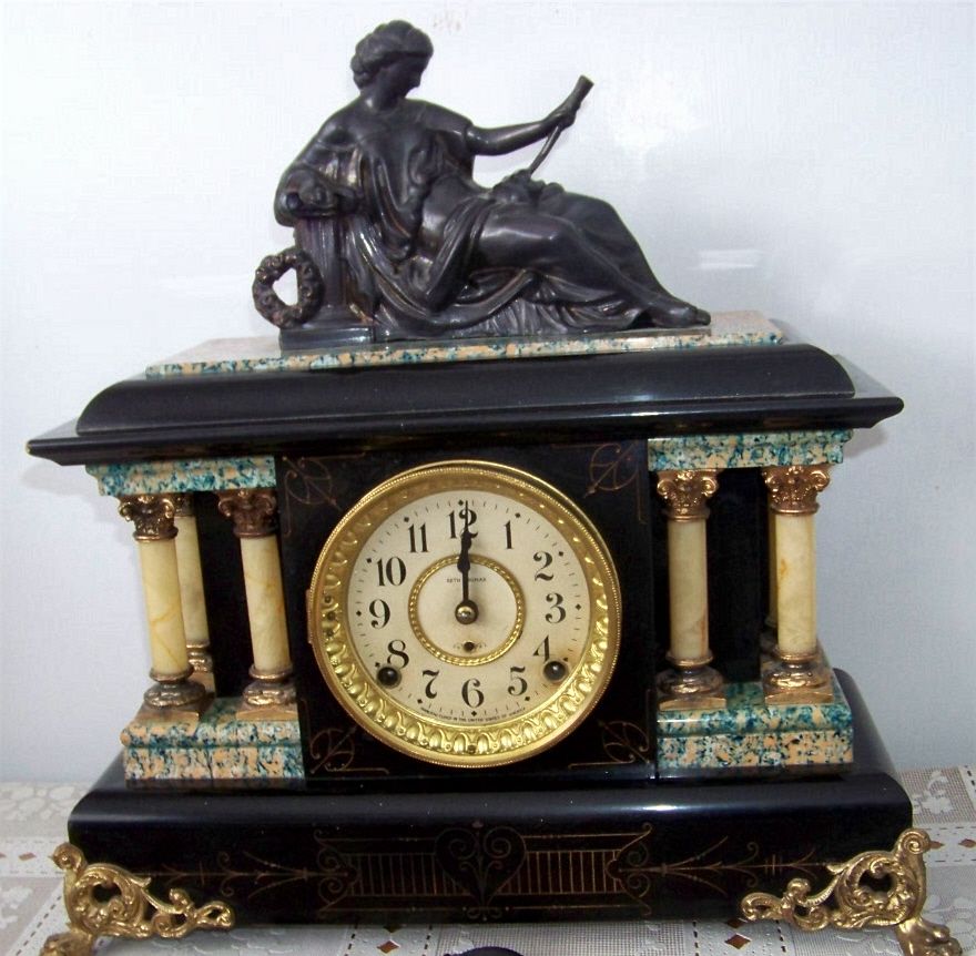 Antique, Seth Thomas Shelf Mantle Clock W Woman Statue Top 1880 Antique, Seth Thomas Shelf Mantle Clock W Woman Statue Top 1880