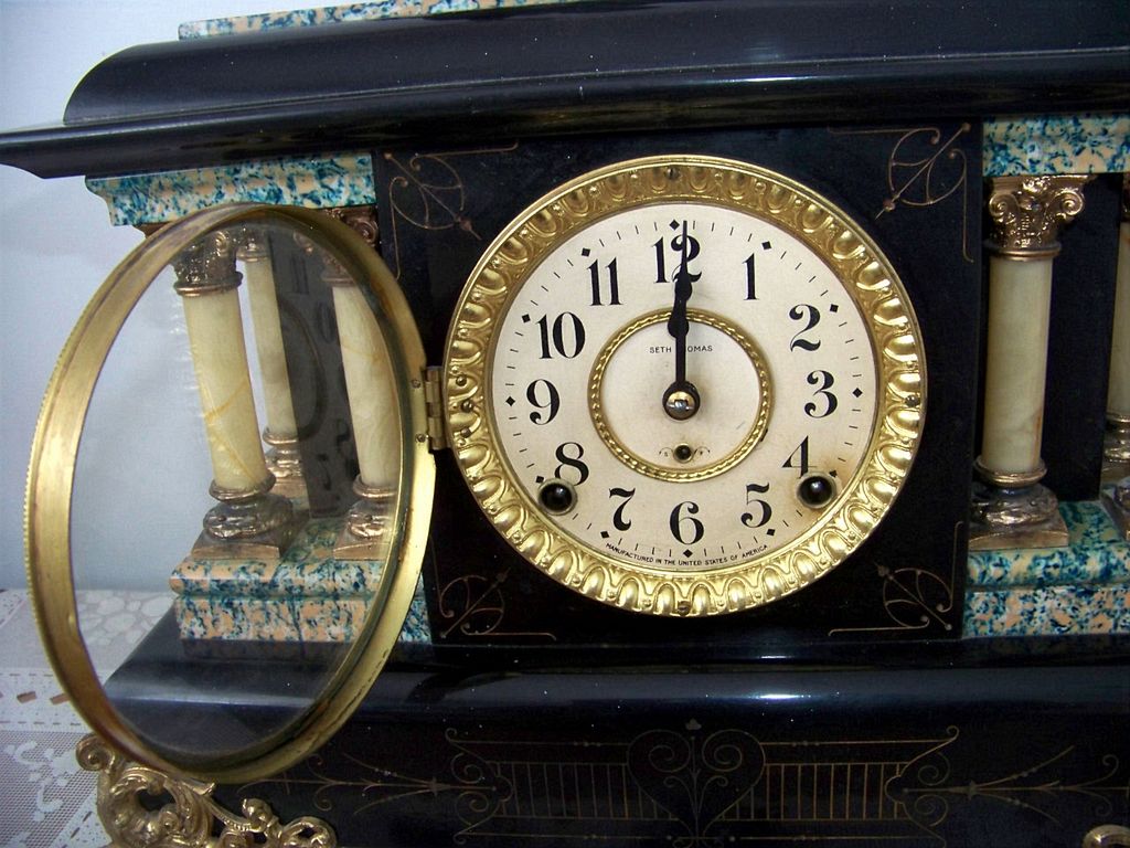 Antique, Seth Thomas Shelf Mantle Clock W Woman Statue Top 1880 Antique, Seth Thomas Shelf Mantle Clock W Woman Statue Top 1880