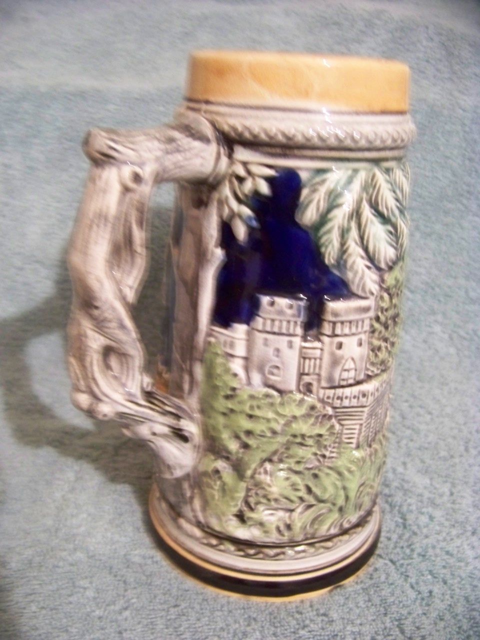 Large Beer Mug W Man Woman Dog & Trees Japan Large Beer Mug W Man Woman Dog & Trees Japan