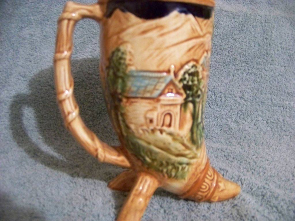 Horn Shape Beer Mug Man Woman House Trees Horn Shape Beer Mug Man Woman House Trees