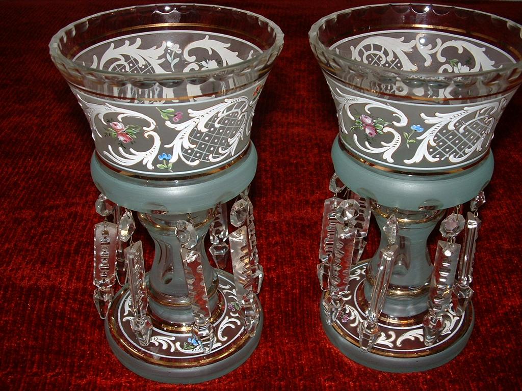 Czechoslovakian Crystal Mantle Lustres, Luster's Pair Czechoslovakian Crystal Mantle Lustres, Luster's Pair