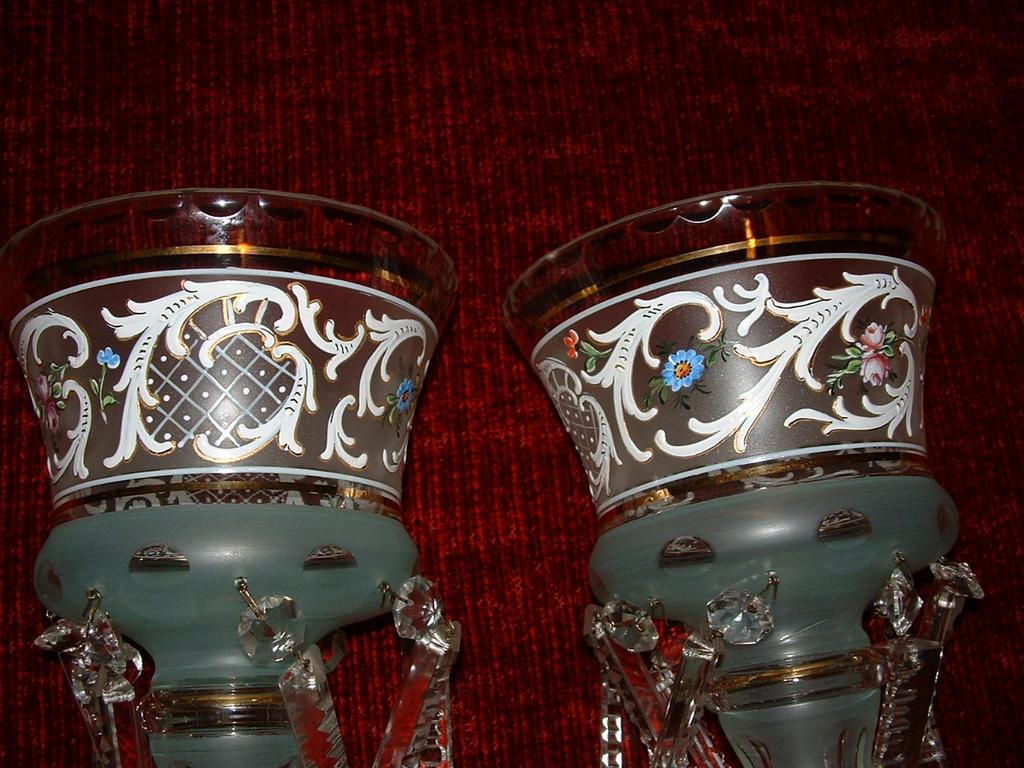 Czechoslovakian Crystal Mantle Lustres, Luster's Pair Czechoslovakian Crystal Mantle Lustres, Luster's Pair