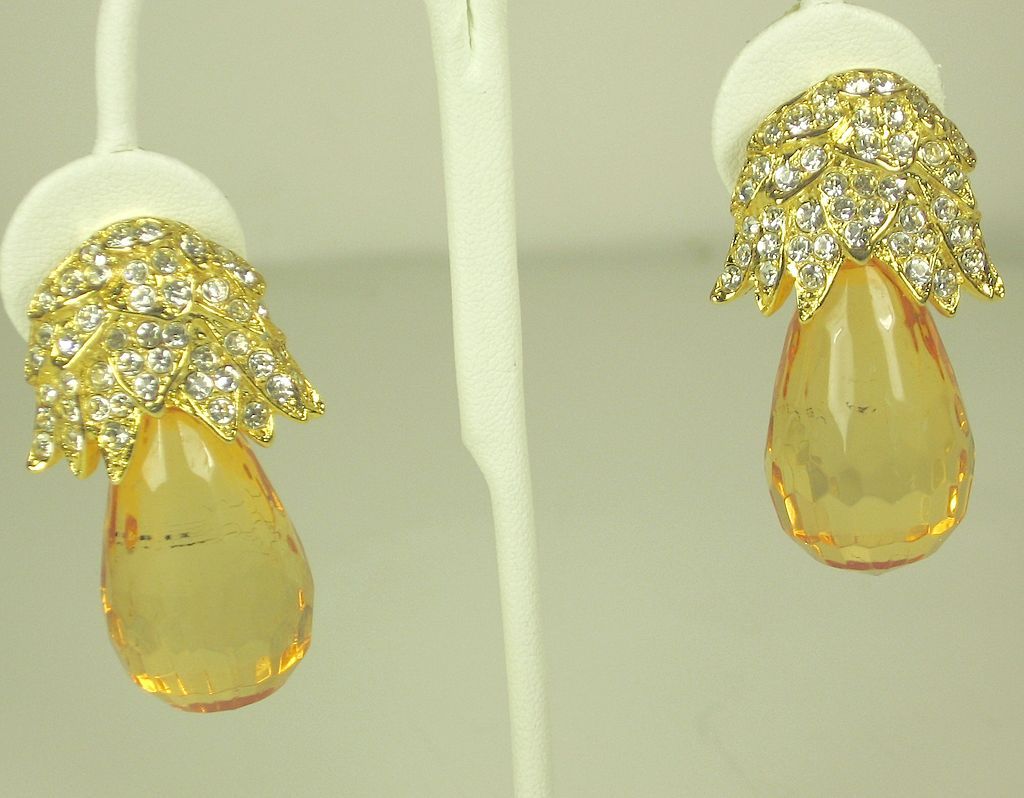 Vintage Kenneth Jay Lane Amber Lucite Fruit Earrings from judysgems on Ruby Lane