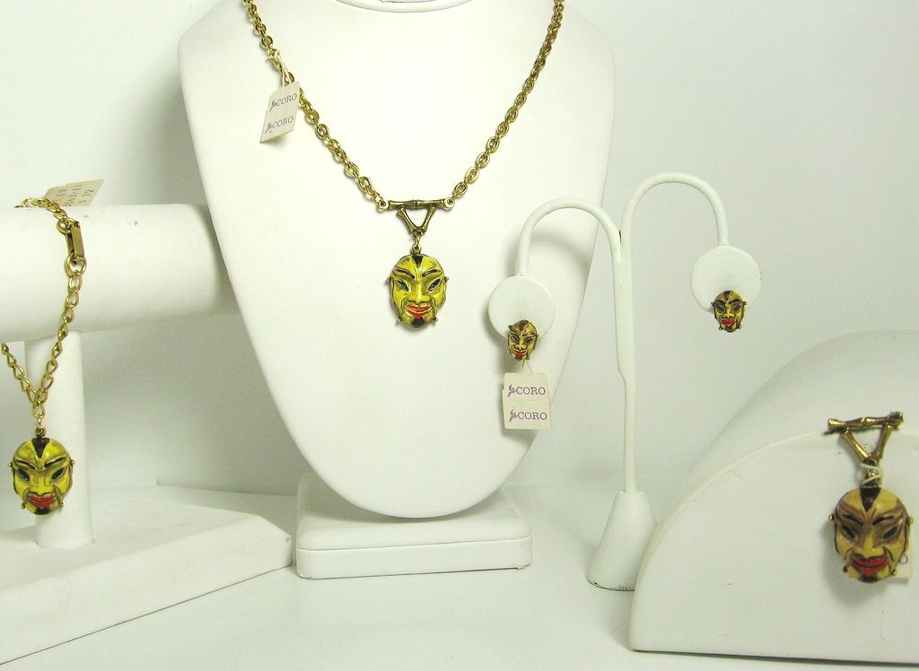 Vintage Coro Enameled Asian Man Face Parure Vintage Coro Enameled Asian Man Face Parure