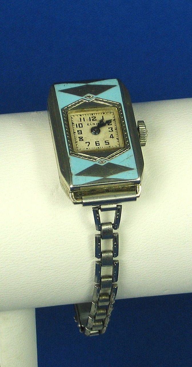 Art Deco Elgin Parisian Louise Boulanger 14kt Gold & Blue Enamel  from judysgems on Ruby Lane