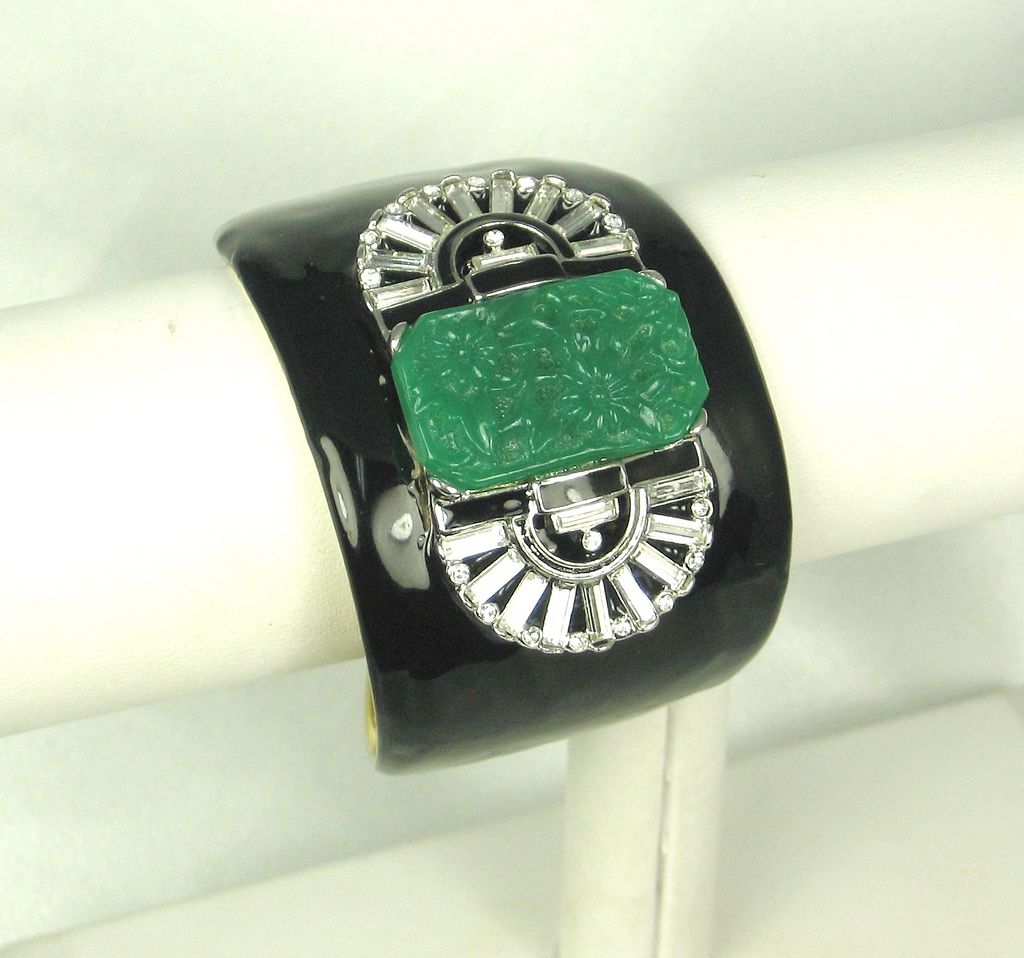 Kenneth Jay Lane Floral Glass and Black Enamel Cuff Bracelet from judysgems-rp on Ruby Plaza