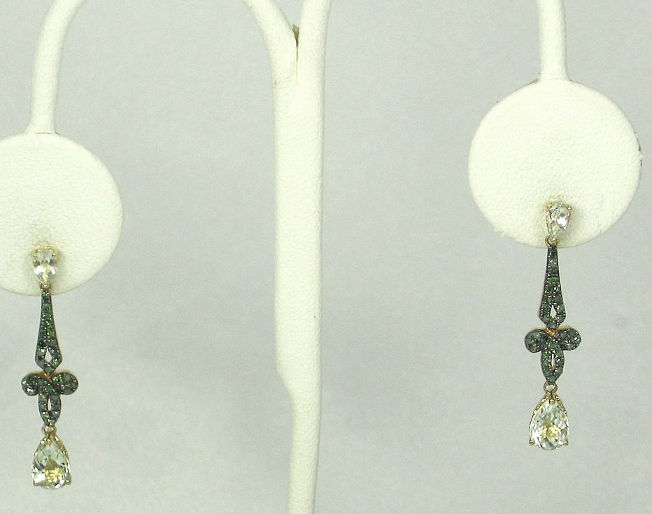 10kt Gold, Green Diamond, and Aquamarine Earrings 10kt Gold, Green Diamond, and Aquamarine Earrings