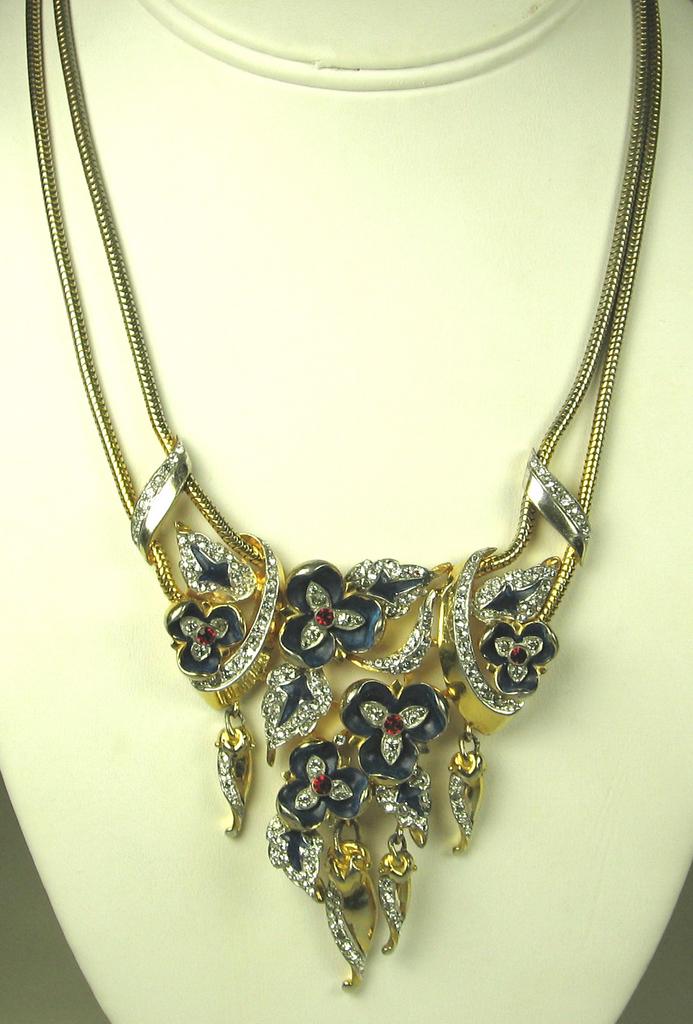 Mazer Brothers Enamel and Rhinestone Dripping Flowers Necklace Mazer Brothers Enamel and Rhinestone Dripping Flowers Necklace