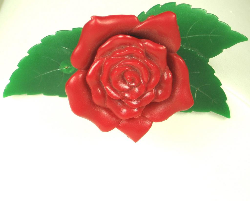 Early Plastic Cauver Chicago Rose Floral Pin Early Plastic Cauver Chicago Rose Floral Pin