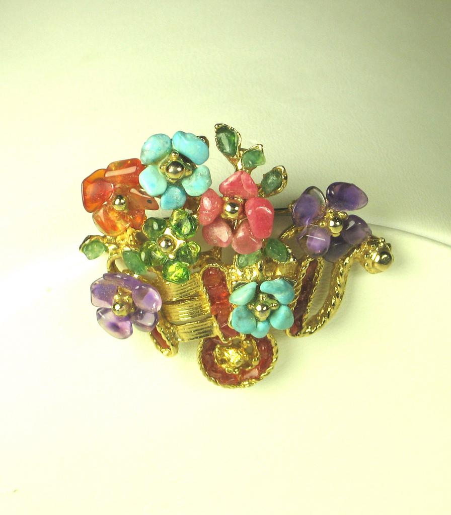 Swoboda Howlite and Genuine Turquoise Flower Cart Pin from judysgems on Ruby Lane