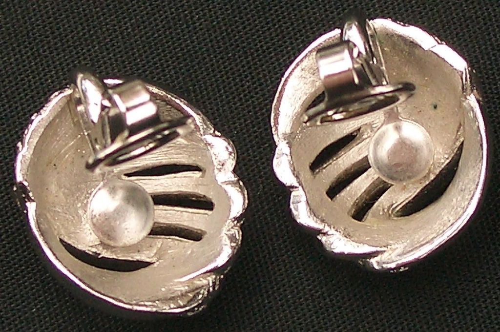 Silver Tone Trifari Crown Earrings Clip style Silver Tone Trifari Crown Earrings Clip style
