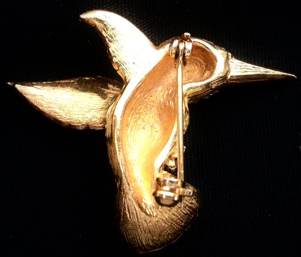 Hummingbird Pin Clear Rhinestones Embellished Gold Tone Hummingbird Pin Clear Rhinestones Embellished Gold Tone