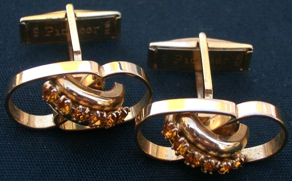 Vintage Pioneer Cufflinks Topaz colored Rhinestones Gold Tone Vintage Pioneer Cufflinks Topaz colored Rhinestones Gold Tone