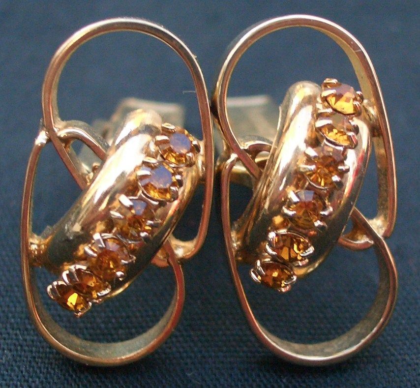 Vintage Pioneer Cufflinks Topaz colored Rhinestones Gold Tone Vintage Pioneer Cufflinks Topaz colored Rhinestones Gold Tone