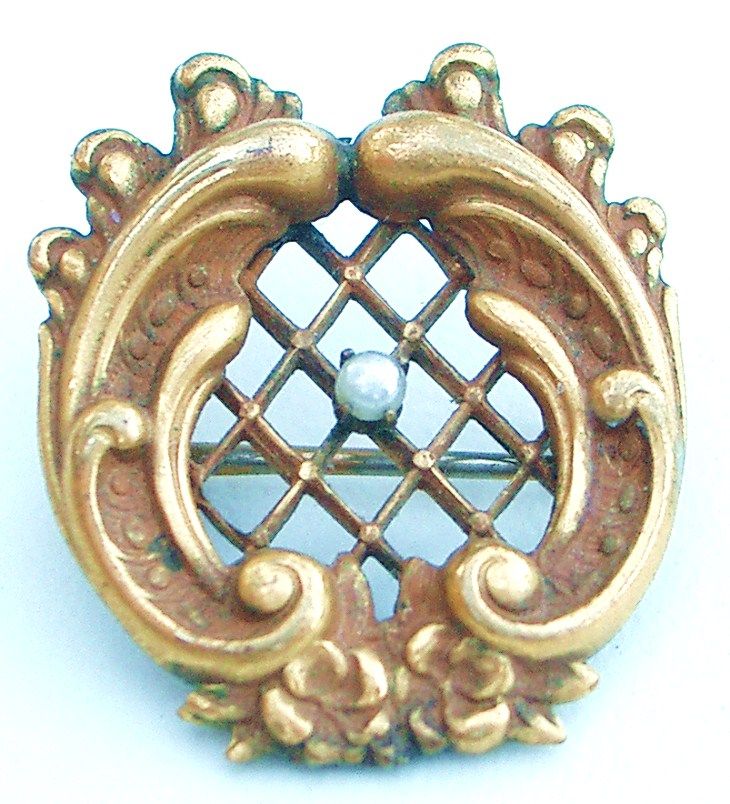 Spectacular Dimensional Victorian Gold Filled Pin with Seed Pearl Spectacular Dimensional Victorian Gold Filled Pin with Seed Pearl