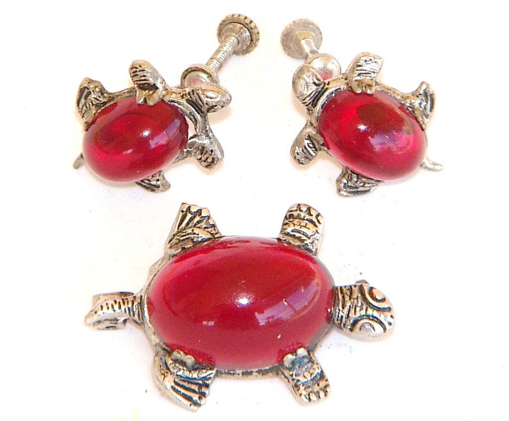 Spectacular Vintage Jelly Belly Pin and Earrings Set Sterling Silver Turtle Spectacular Vintage Jelly Belly Pin and Earrings Set Sterling Silver Turtle