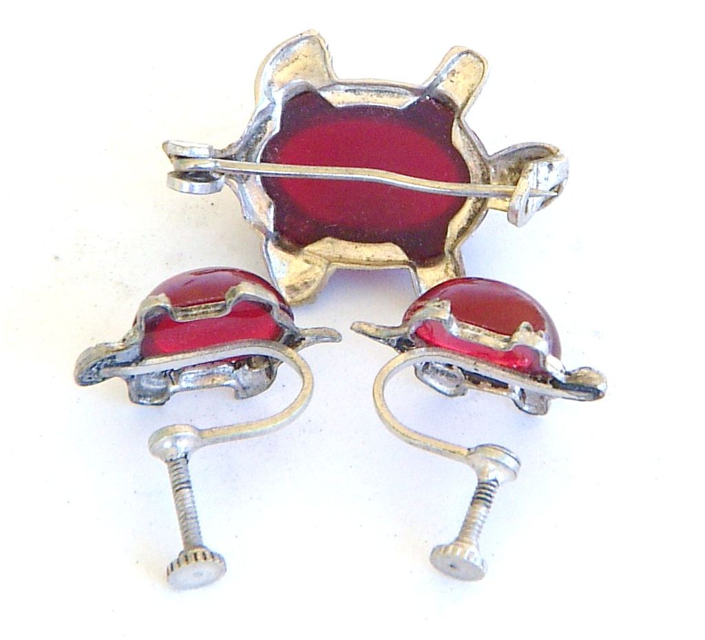 Spectacular Vintage Jelly Belly Pin and Earrings Set Sterling Silver Turtle Spectacular Vintage Jelly Belly Pin and Earrings Set Sterling Silver Turtle