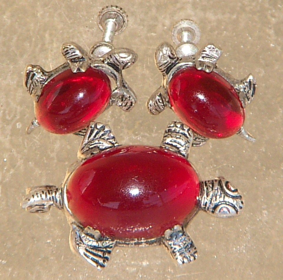 Spectacular Vintage Jelly Belly Pin and Earrings Set Sterling Silver Turtle Spectacular Vintage Jelly Belly Pin and Earrings Set Sterling Silver Turtle