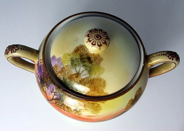 Noritake Nippon Hand Painted Sugar Bowl Tree in the Meadow-1918 Noritake Nippon Hand Painted Sugar Bowl Tree in the Meadow-1918