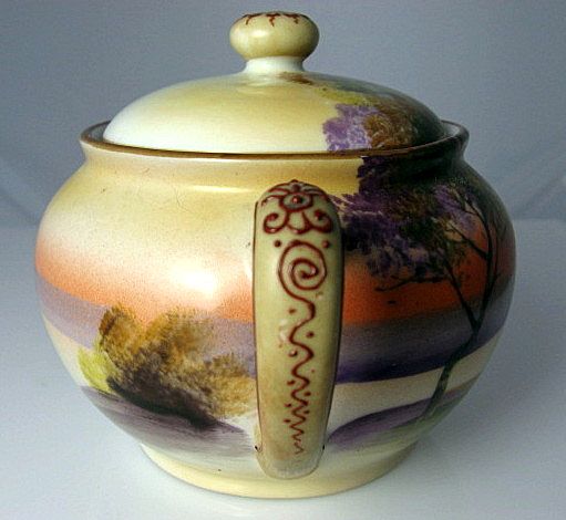 Noritake Nippon Hand Painted Sugar Bowl Tree in the Meadow-1918 Noritake Nippon Hand Painted Sugar Bowl Tree in the Meadow-1918