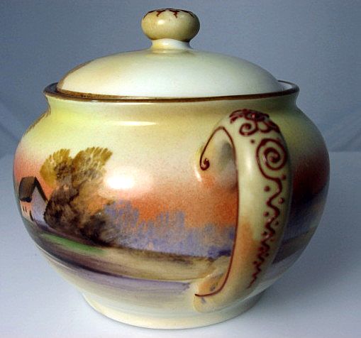 Noritake Nippon Hand Painted Sugar Bowl Tree in the Meadow-1918 Noritake Nippon Hand Painted Sugar Bowl Tree in the Meadow-1918
