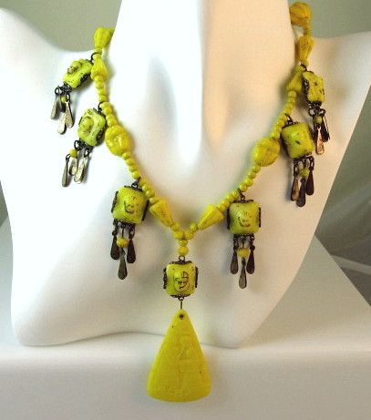 Closeout Price-Czechoslovakia Egyptian Revival Pharaoh Drippy Glass Necklace Set Closeout Price-Czechoslovakia Egyptian Revival Pharaoh Drippy Glass Necklace Set