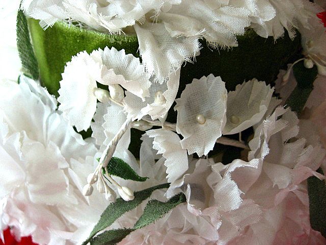 Vintage White Flower Hat with Green Ribbons Vintage White Flower Hat with Green Ribbons