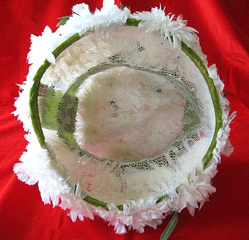 Vintage White Flower Hat with Green Ribbons Vintage White Flower Hat with Green Ribbons