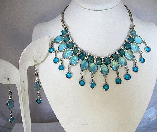 Baby Blue Cleopatra Style Necklace Earring Set Baby Blue Cleopatra Style Necklace Earring Set