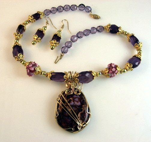 Purple Ocean Jasper and Amethyst Gemstone Pendant Necklace & Earring Set Purple Ocean Jasper and Amethyst Gemstone Pendant Necklace & Earring Set