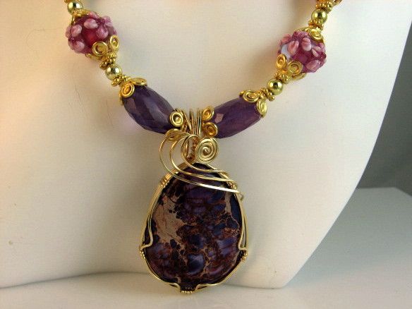 Purple Ocean Jasper and Amethyst Gemstone Pendant Necklace & Earring Set Purple Ocean Jasper and Amethyst Gemstone Pendant Necklace & Earring Set