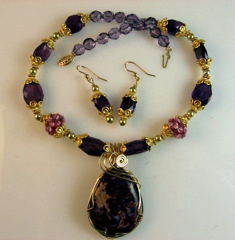 Purple Ocean Jasper and Amethyst Gemstone Pendant Necklace & Earring Set Purple Ocean Jasper and Amethyst Gemstone Pendant Necklace & Earring Set