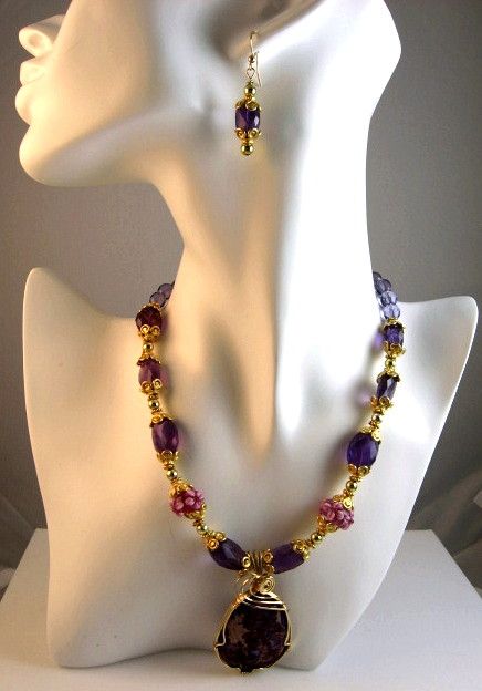 Purple Ocean Jasper and Amethyst Gemstone Pendant Necklace & Earring Set Purple Ocean Jasper and Amethyst Gemstone Pendant Necklace & Earring Set