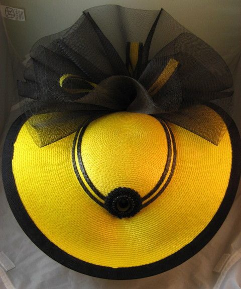 Dramatic Yellow and Black Straw Hat with Black Netting Dramatic Yellow and Black Straw Hat with Black Netting