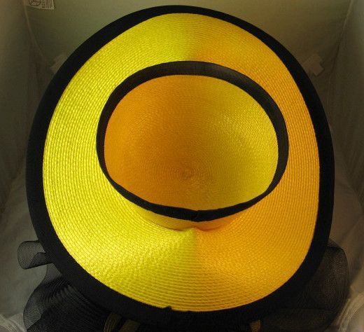 Dramatic Yellow and Black Straw Hat with Black Netting Dramatic Yellow and Black Straw Hat with Black Netting