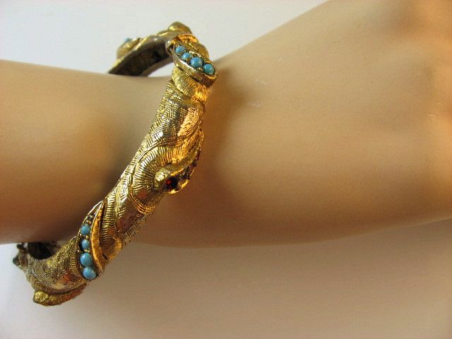 10K Gold Plated Turquoise Garnet Bangle Bracelet 10K Gold Plated Turquoise Garnet Bangle Bracelet